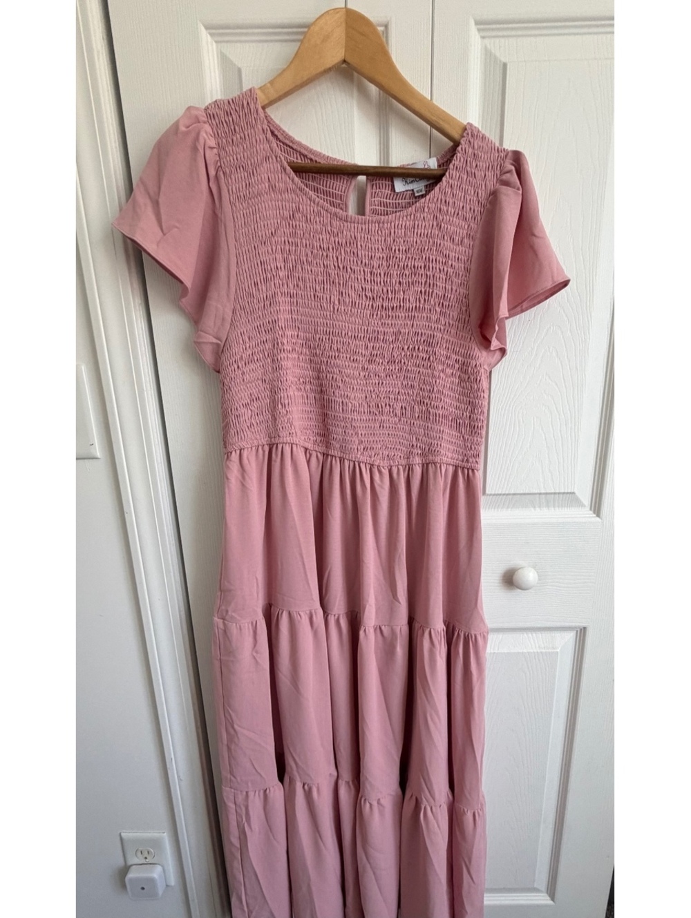 Kim Curby Pink Smocked Bodice Tiered Midi Dress Size 16W